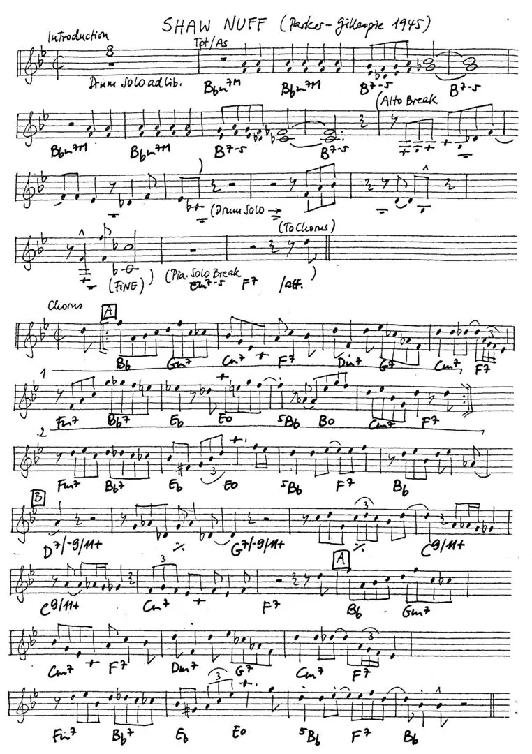 shaw nuff free jazz leadsheet - Courtesy of the Jungle Jazz Band